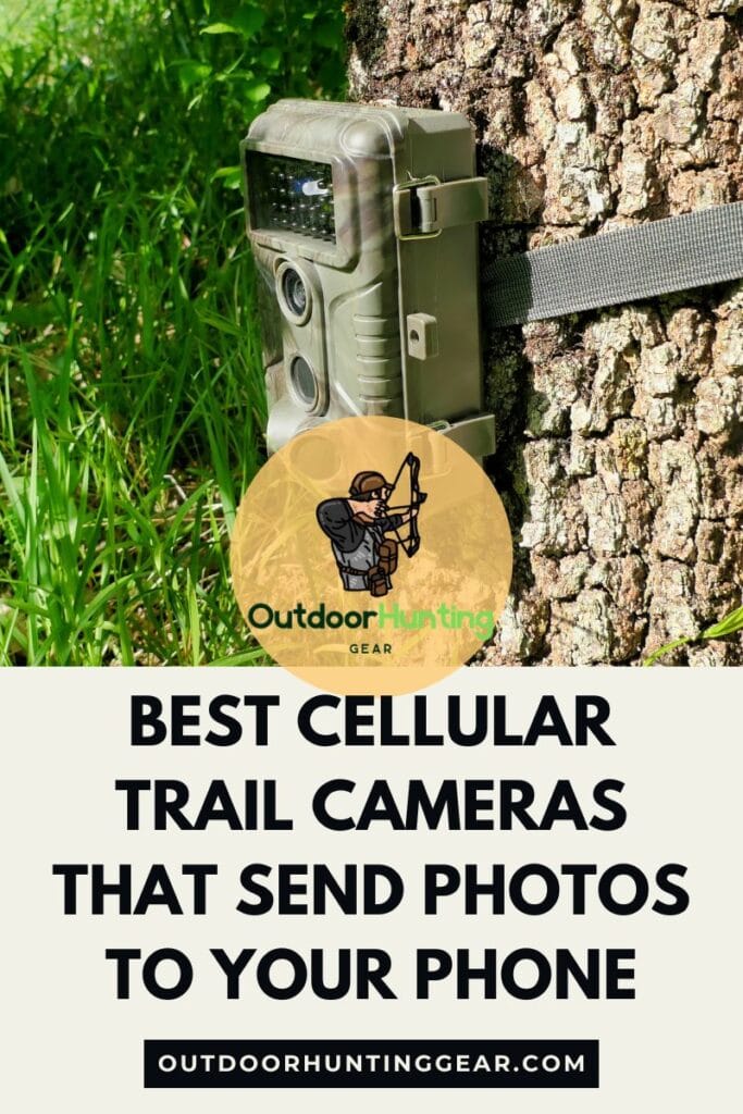 The best cellular trail camera. Close-up of a cellular trail camera with a phone displaying a wildlife image.