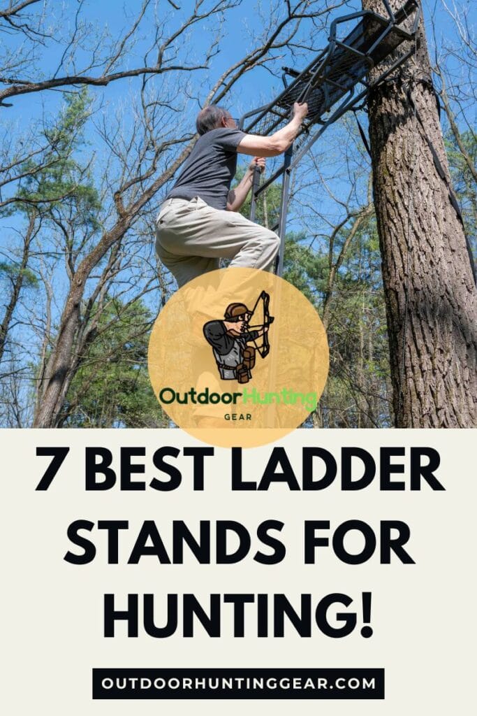 Hunter sitting in a ladder tree stand. Ladder stand review.