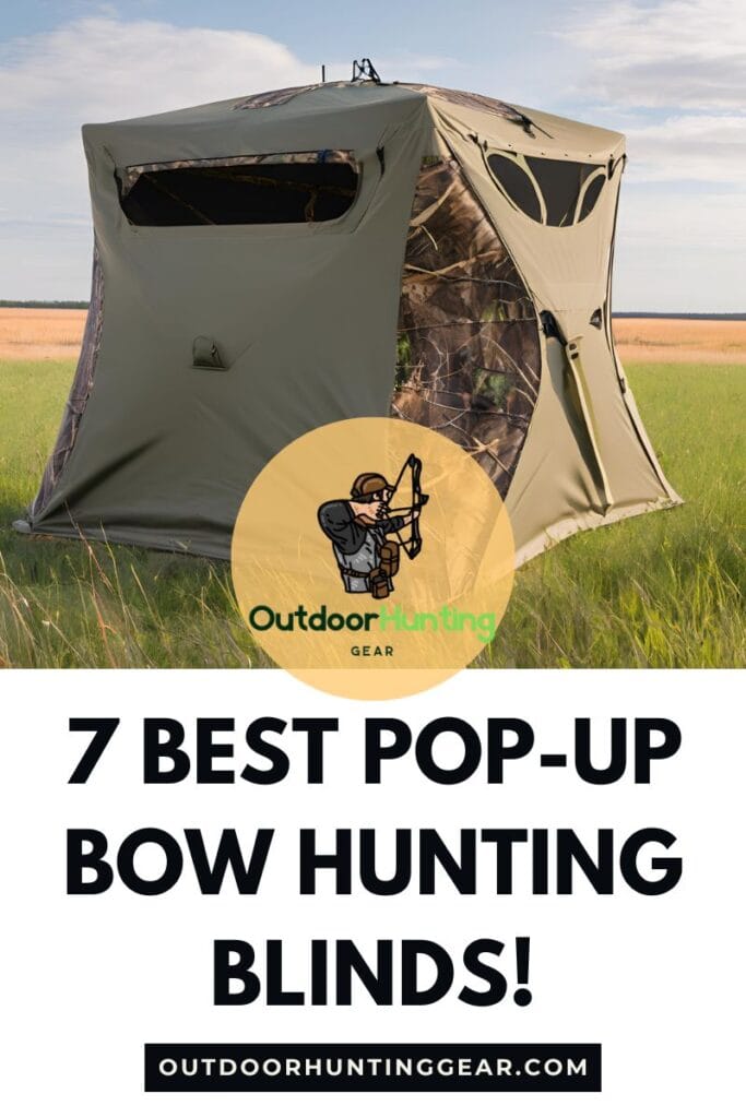 Pop-up bow hunting blind set up in a wide-open field.