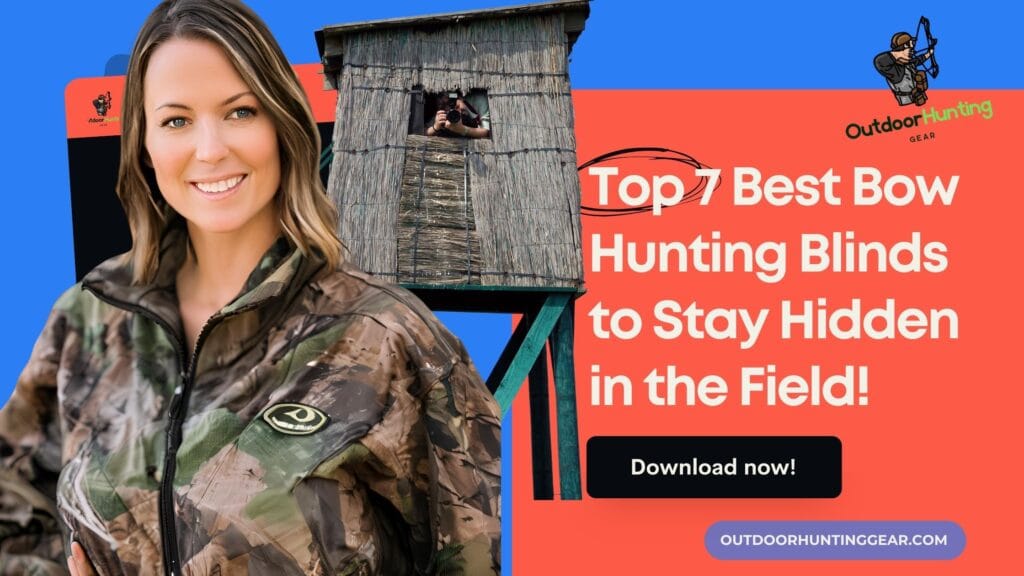 A bow hunter inside a concealed best bow hunting blind in the field.