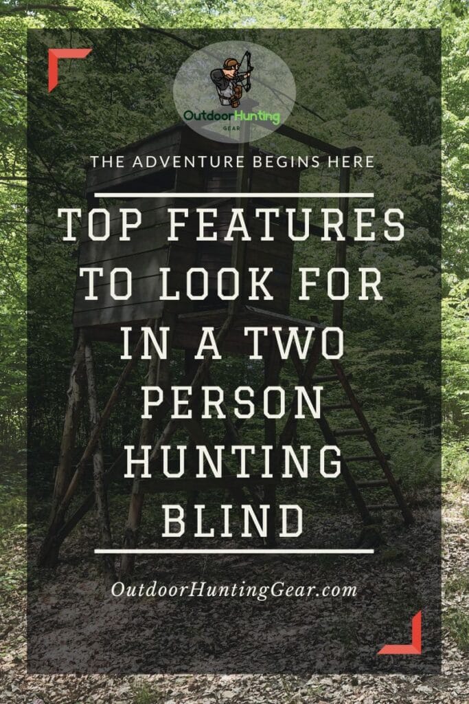 Features of a two person hunting blind highlighted in the forest