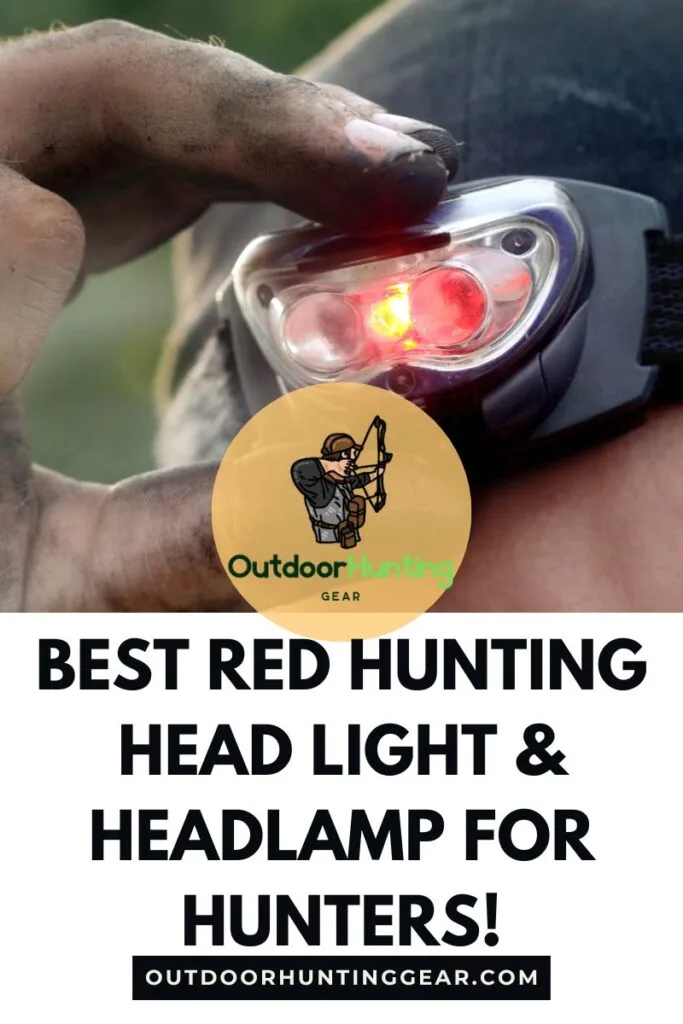 A hunter using a red headlamp and head light for hunting at night.