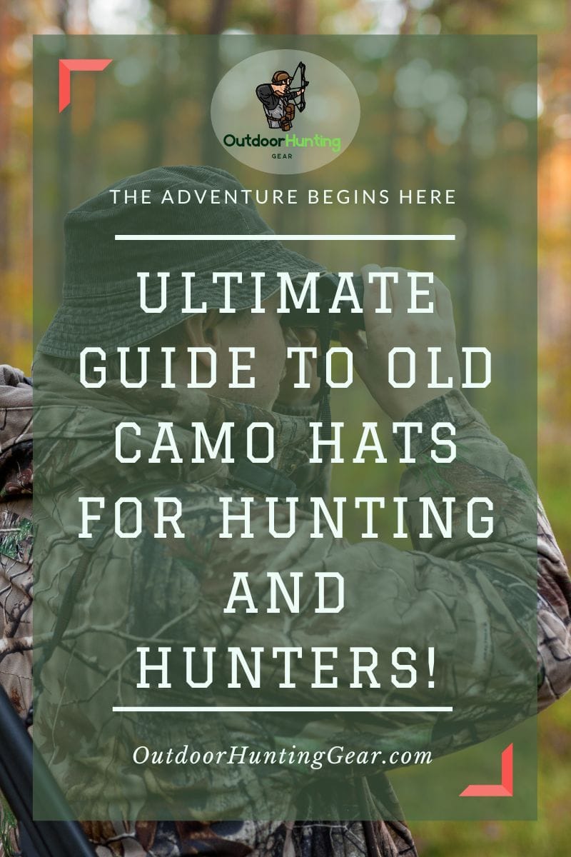 Old camo hats displayed alongside other hunting gear.