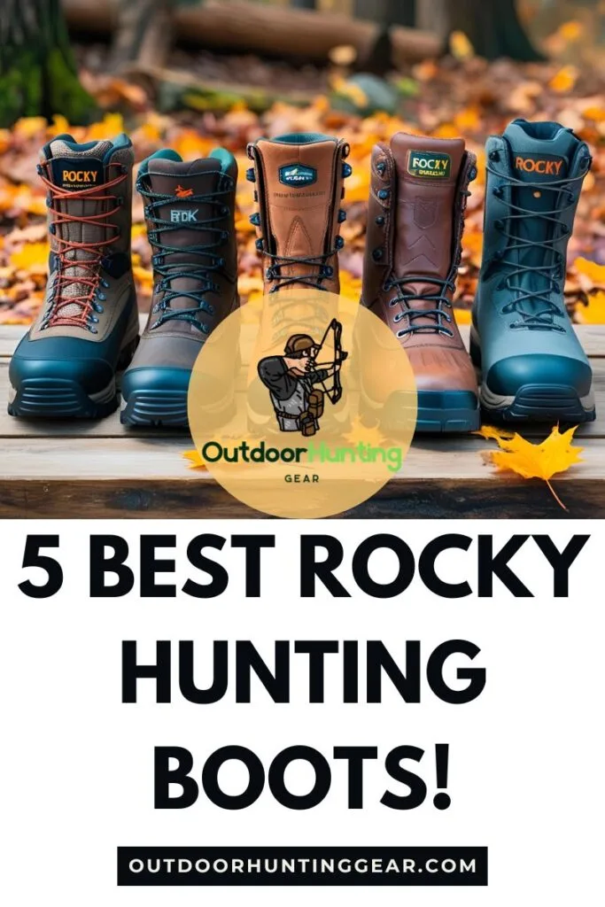 Camouflaged Rocky hunting boots in a natural setting.
