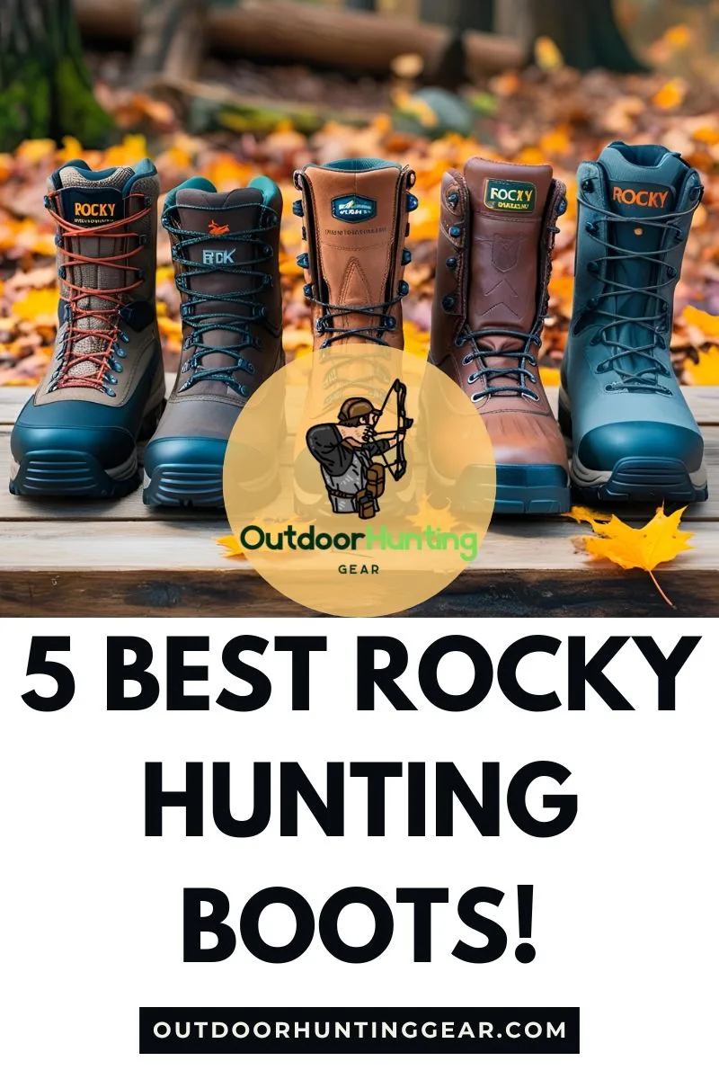 Camouflaged Rocky hunting boots in a natural setting.