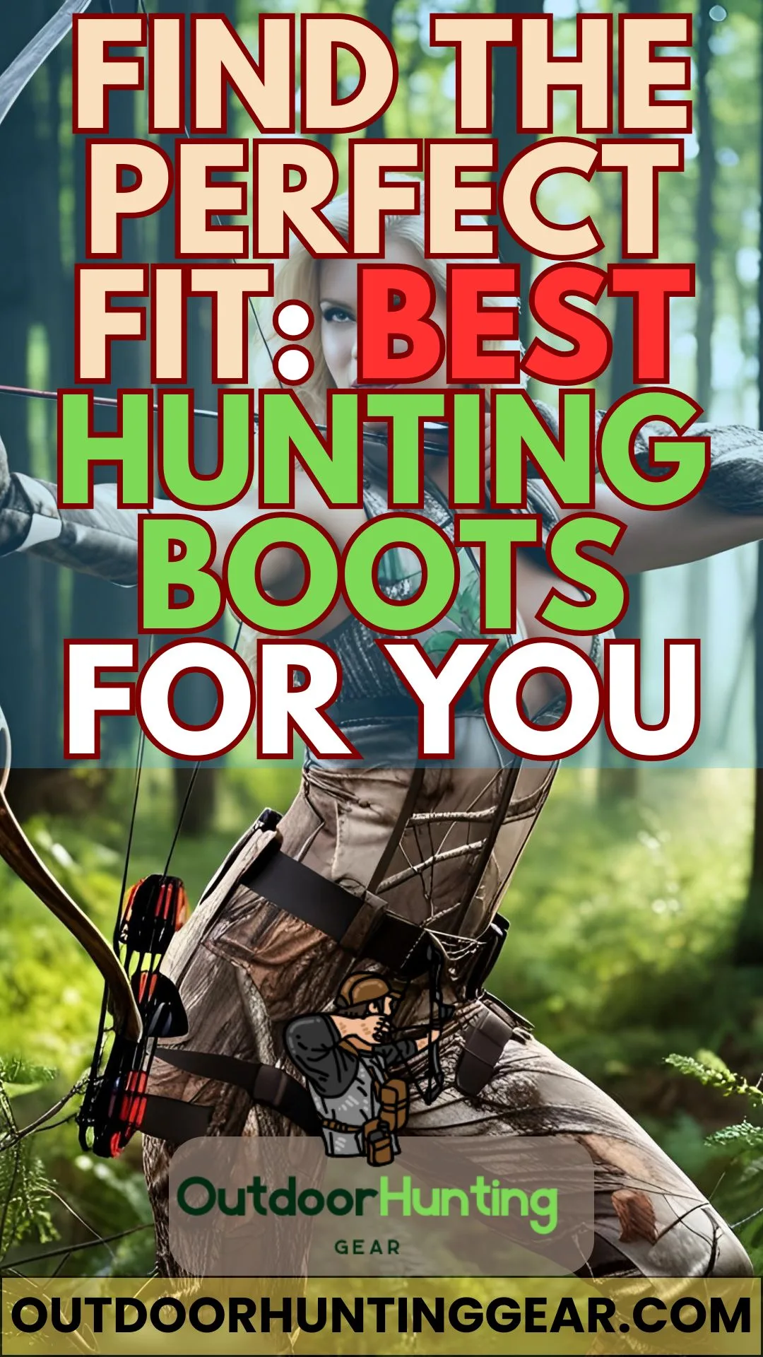 Close-up of a hunter wearing perfectly fitting best hunting boots while in the woods bow hunting.