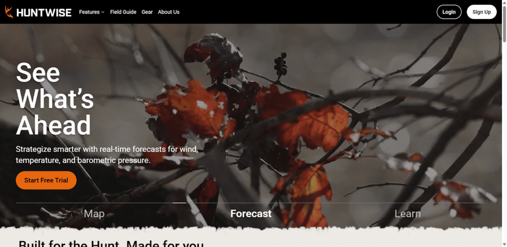 Hunting site screenshot image of the HuntWise website homepage. (Screenshot image captured on 10/31/2025)