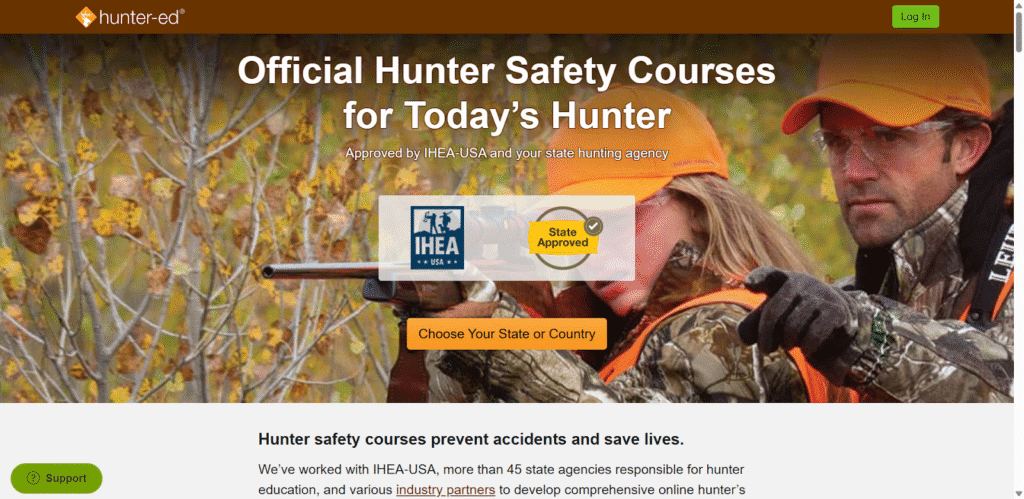 Hunting site screenshot image of Hunters Safety website homepage. (Screenshot image captured on 10/31/2025)